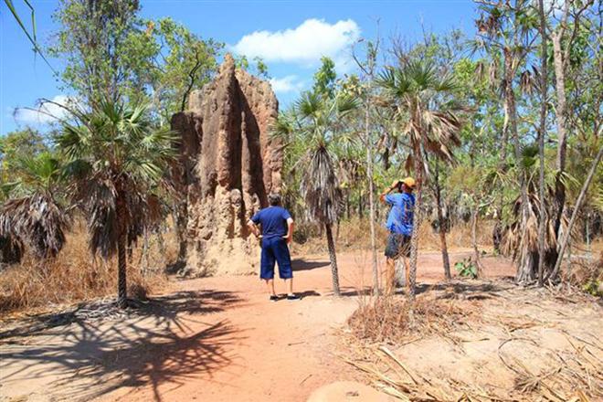 Dietmar and Michael in front of a Cathedral Termite Mound- at Litchfield National Park - World ARC 2017 © World Cruising Club